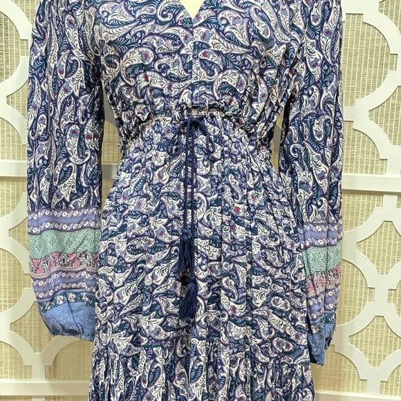 Few Moda Paisley Peasant Maxi Dress Womens S Blue Long Sleeve Boho Cottage Flowy - Picture 5 of 16
